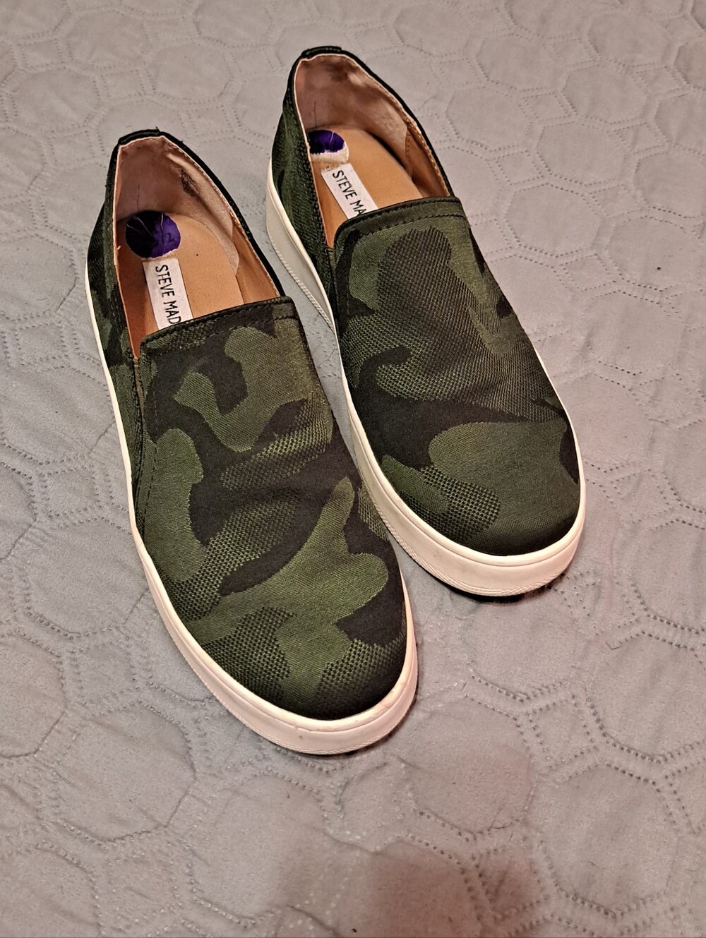 Steve Madden Green Camo Slip-On Sneakers with White Sole 8.5